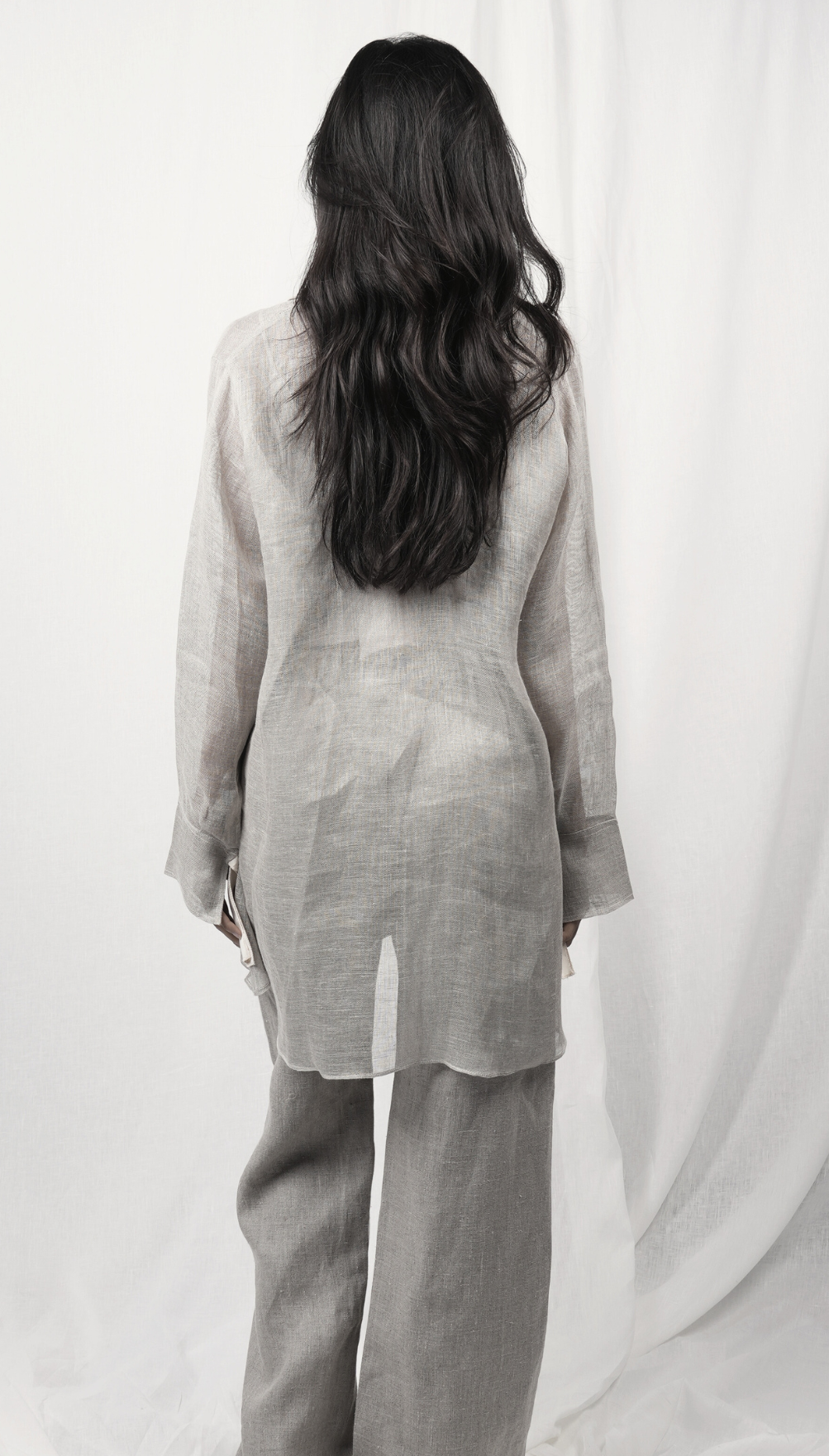 Sardinia Sheer Neck-Tie Linen Shirt