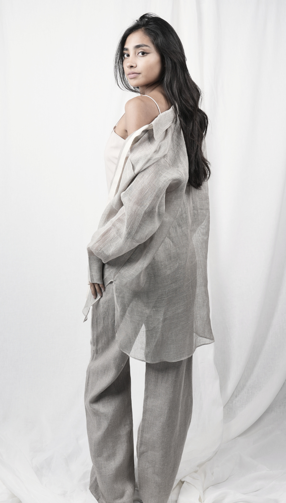 Sardinia Sheer Neck-Tie Linen Shirt