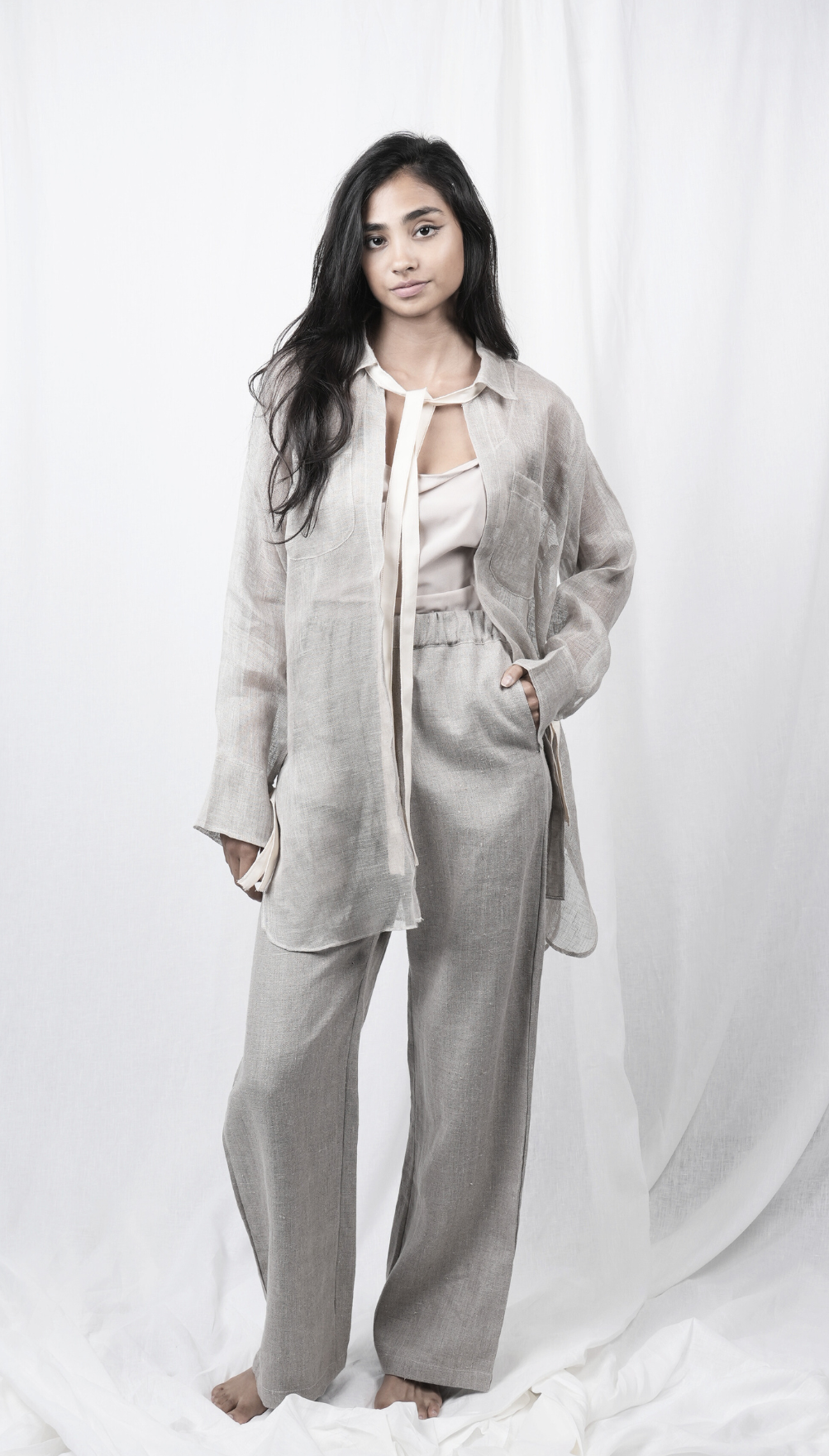 Sardinia Sheer Neck-Tie Linen Shirt