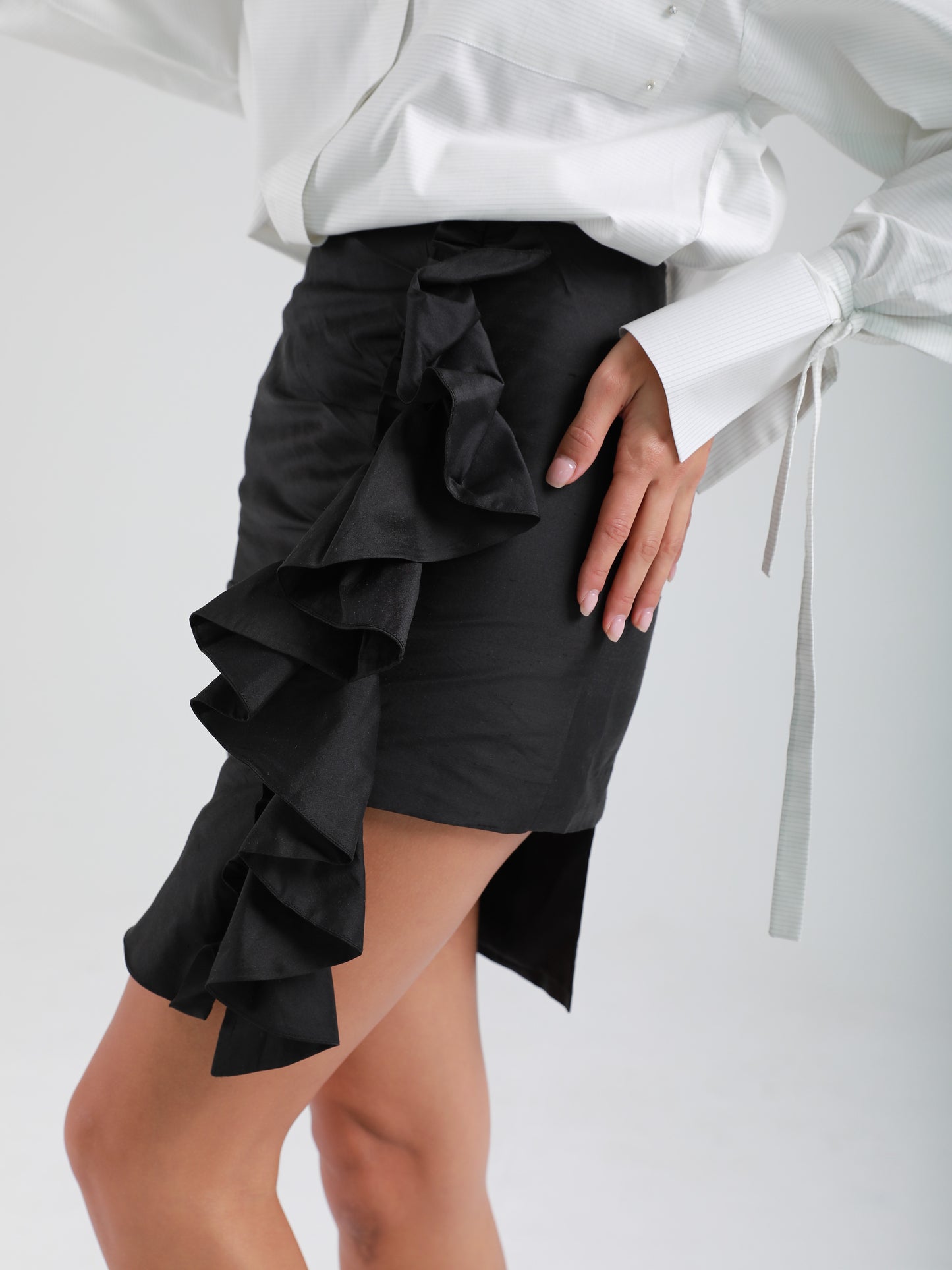 MQ Asymmetric Ruffled Skirt - Raw Silk