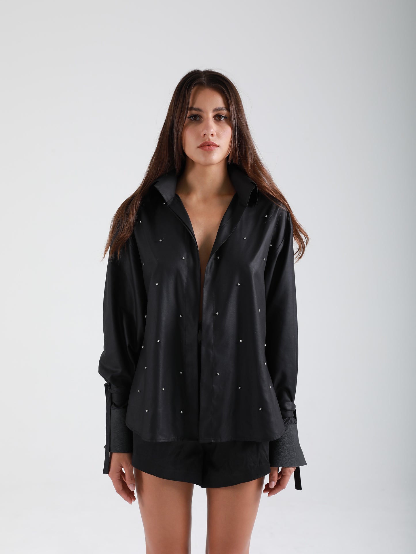 Chic Crystal Embellished Cotton Shirt