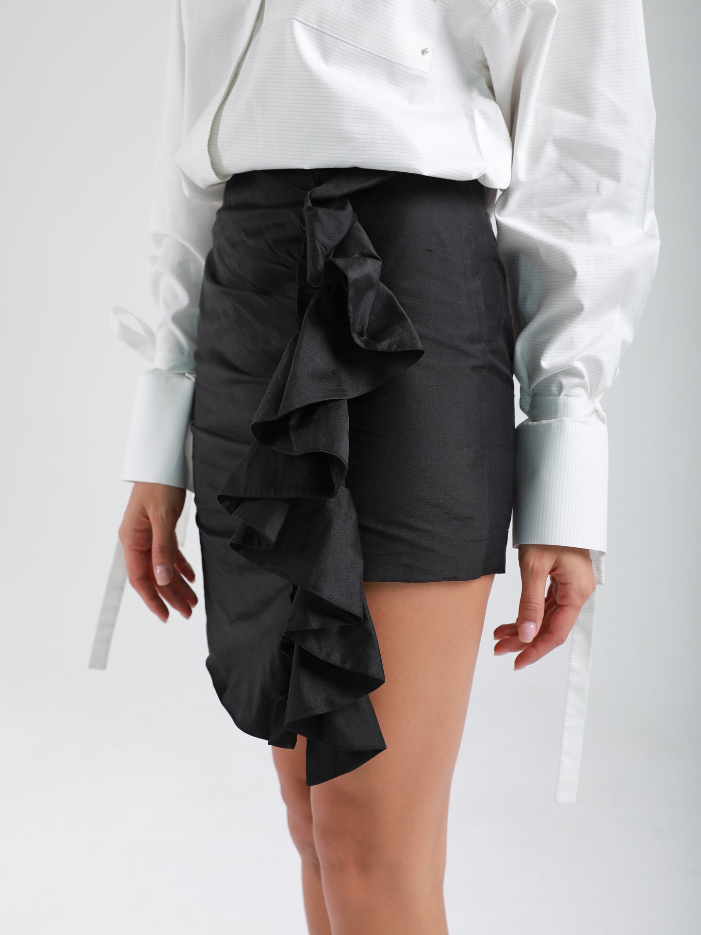 MQ Asymmetric Ruffled Skirt - Raw Silk
