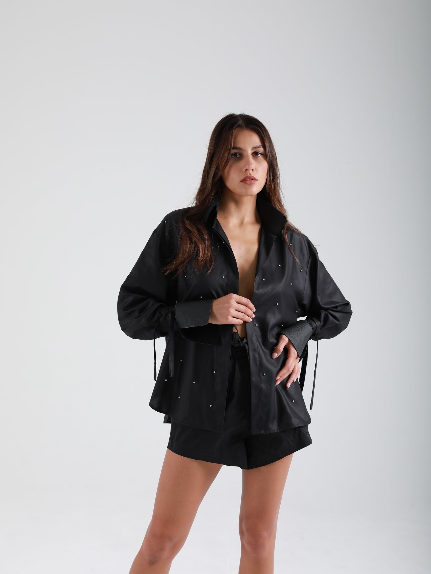 Chic Crystal Embellished Cotton Shirt
