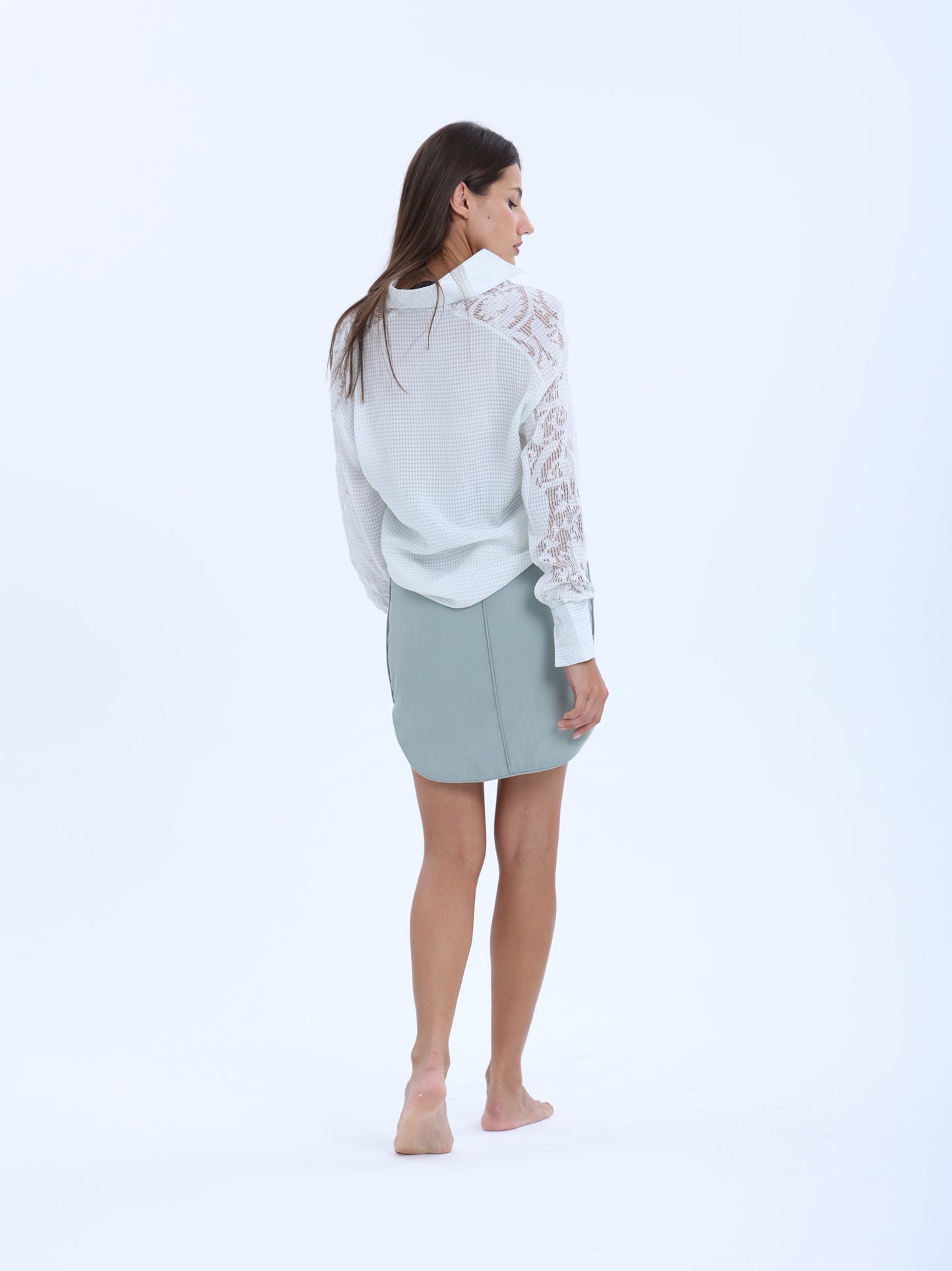 Ville-Marie Italian Collar Silk Shirt - Grey Blue