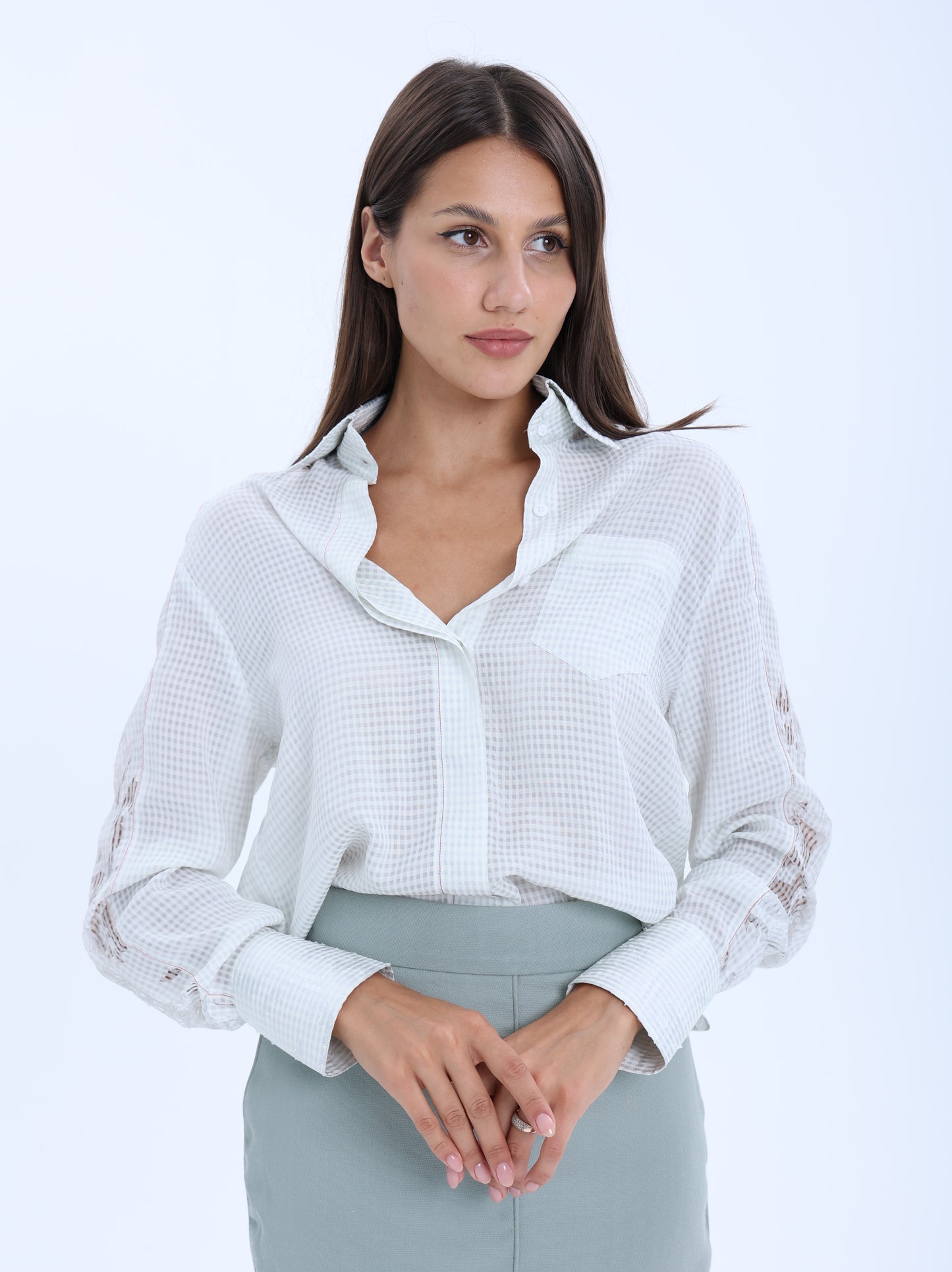Ville-Marie Italian Collar Silk Shirt - Grey Blue