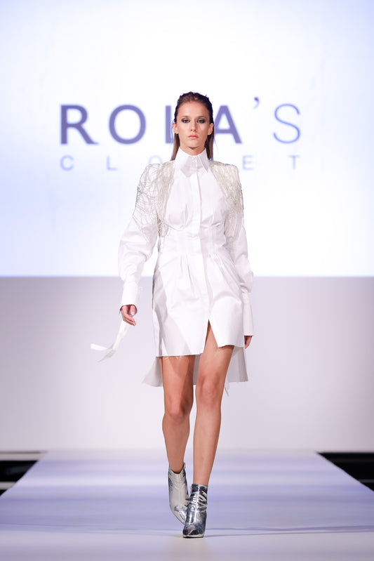 "Beat It" Chain Embellished Asymmetric Shirt Dress