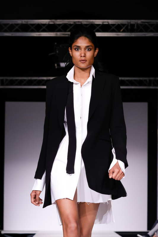 Ribbon Embellished Asymmetric Raw-Cut Shirt Dress
